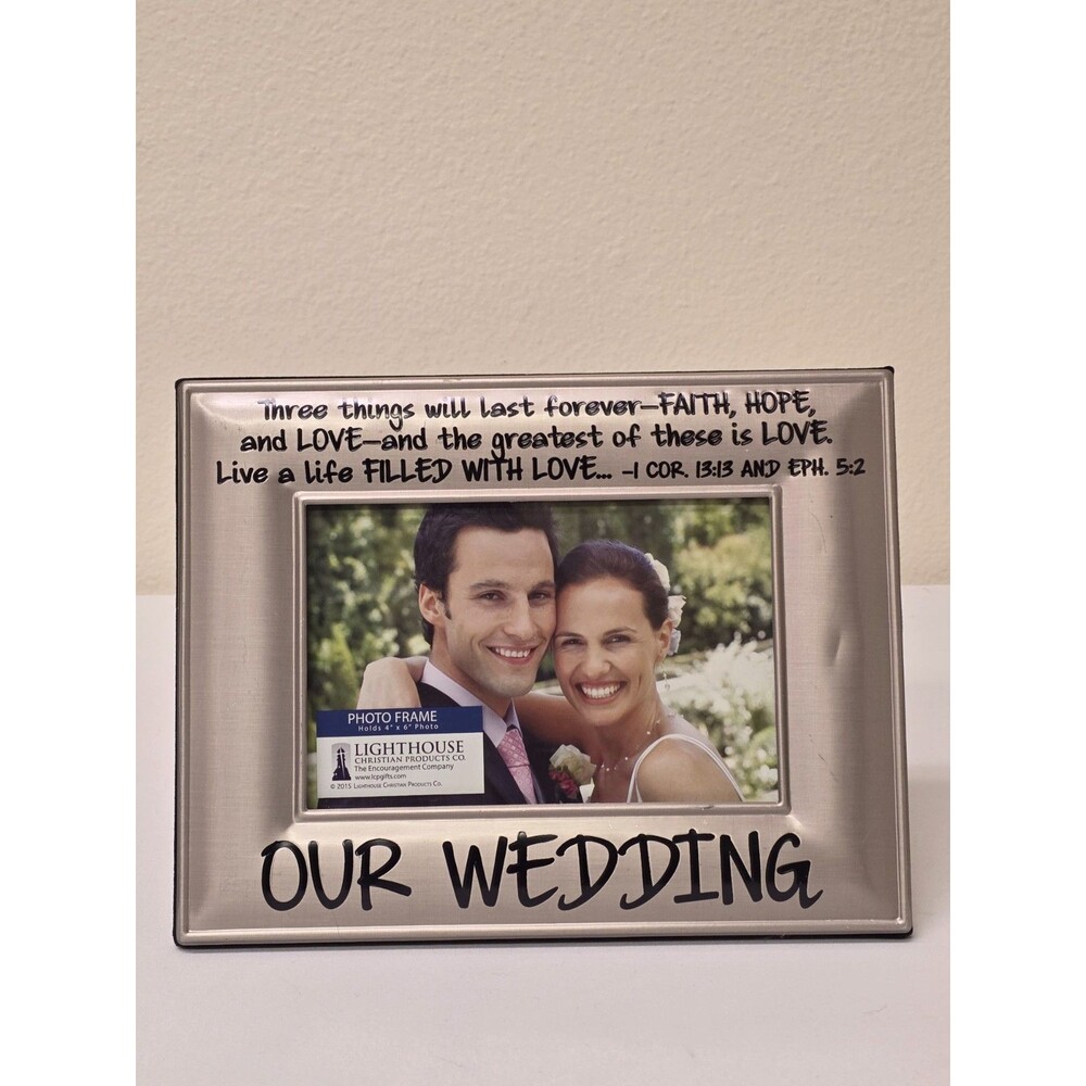 Lighthouse "Our Wedding" 4x6 Photo Frame - Polished Silver Metal - Elegant Gift